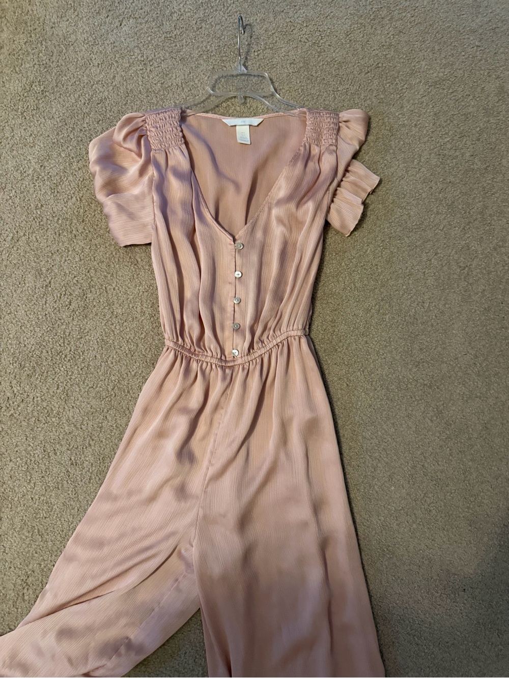 Blush Pink V-Neck Jumpsuit with Elastic Waist